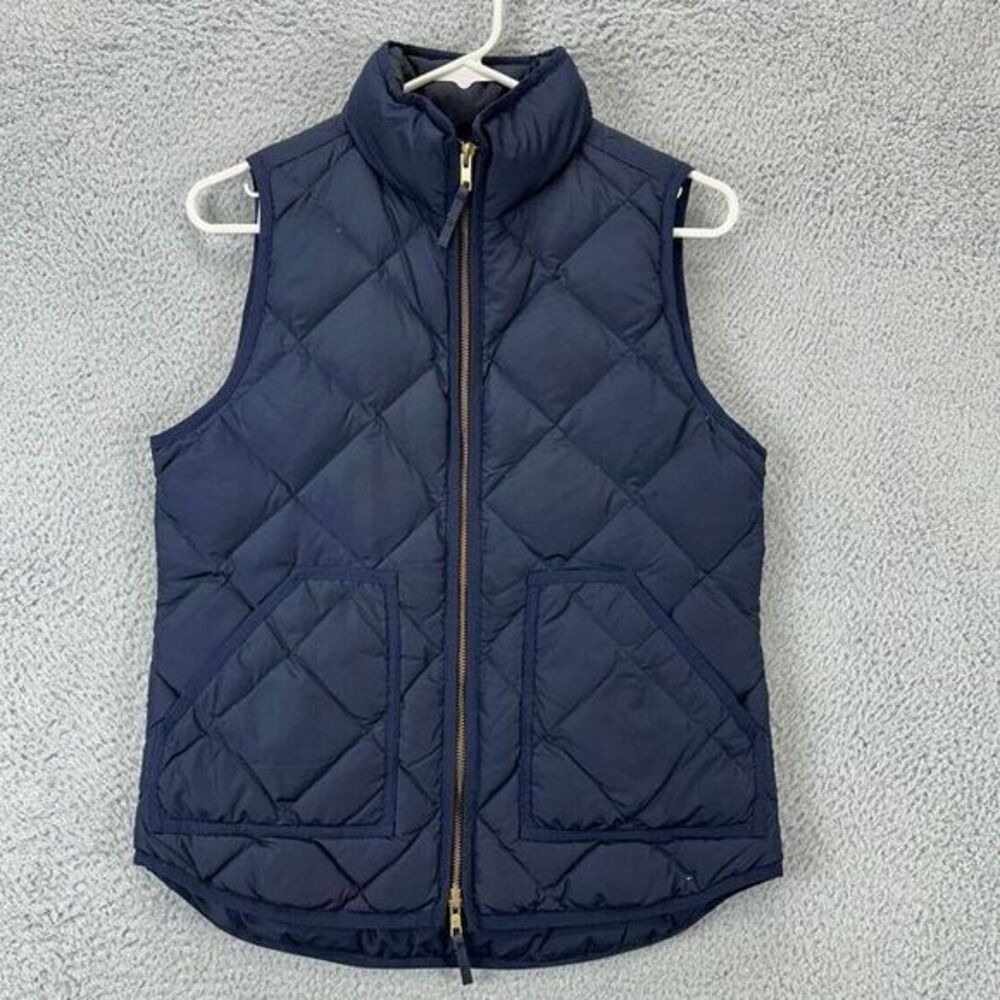 J Crew Quilted Down Puffer Vest Womens XS Blue Full Zip Sleeveless Coat Ladies